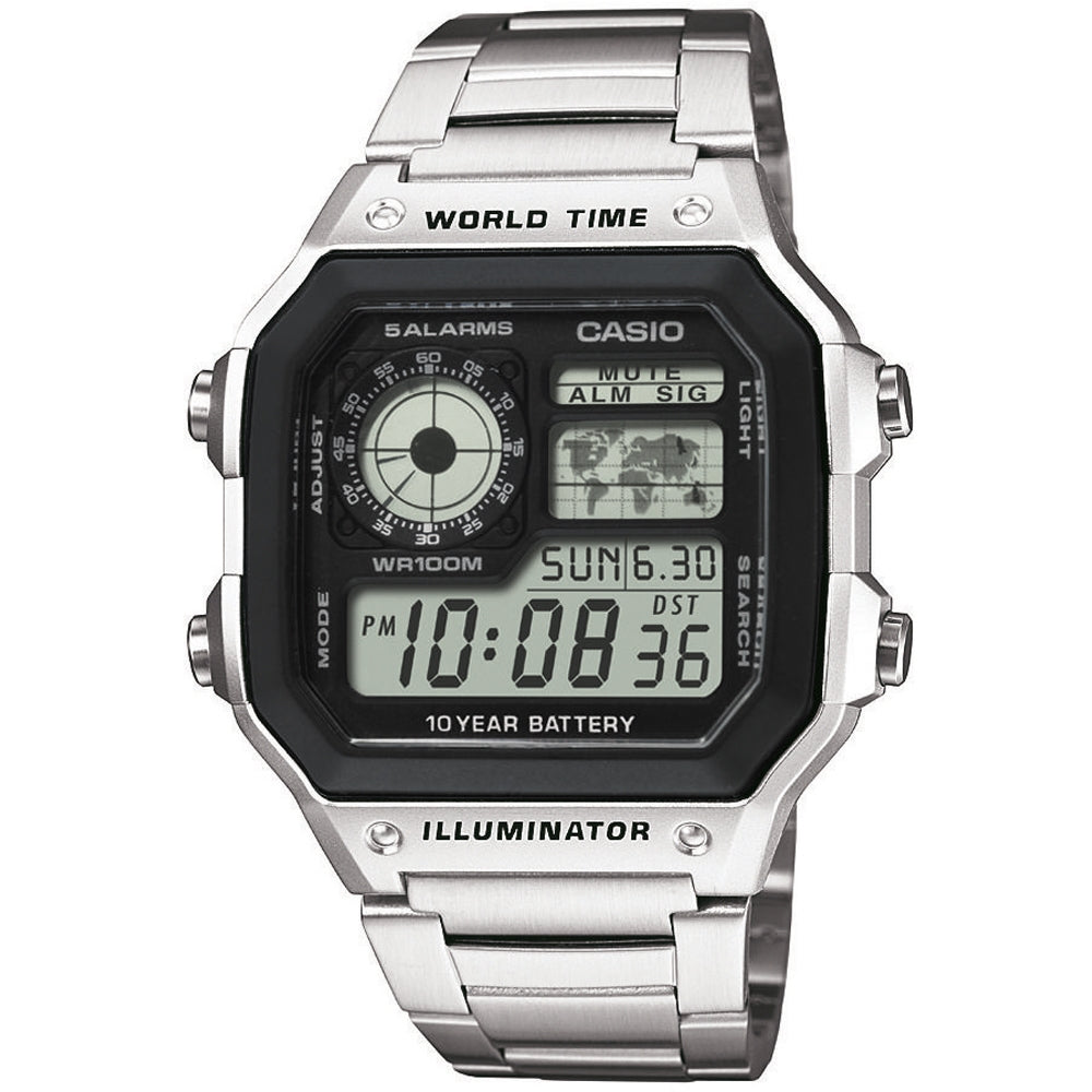 CASIO COLLECTION & VINTAGE WORLD TIME ILLUMINATOR 5 ALARMS - FUTURE CLASSIC COLLECTION - BLACK STEEL AE-1200WHD-1AVEF Multifunction Armbanduhr 42 mm Schwarz