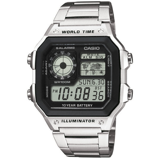 CASIO COLLECTION & VINTAGE WORLD TIME ILLUMINATOR 5 ALARMS - FUTURE CLASSIC COLLECTION - BLACK STEEL AE-1200WHD-1AVEF Multifunction - Armbanduhr 42 mm Schwarz