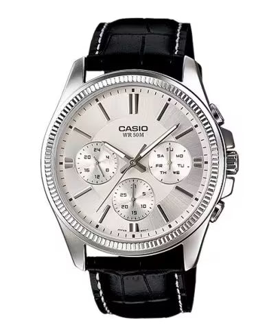 CASIO Mod. DAY DATE MULTIFUNCTION, LEATHER - WHITE MTP-1375L-7AVDF Multifunction - Armbanduhr 42 mm Weiss