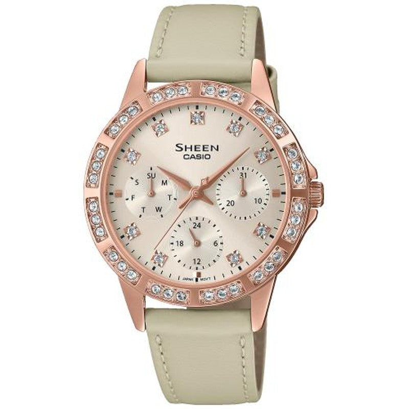 CASIO SHEEN Mod. LADY CRYSTAL PINK, GOLD, LEATHER ***SPECIAL PRICE*** SHE-3517PGL-9AUEF Day - Date - 24H - Armbanduhr 35 mm Gold