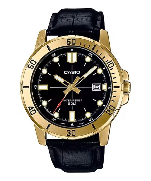 CASIO SPORT COLLECTION DIVER 50M LEATHER - BLACK MTP-VD01GL-1EVUDF Date - Armbanduhr 45 mm Schwarz