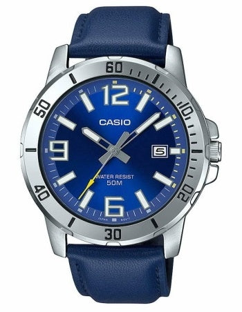 CASIO SPORT COLLECTION DIVER 50M LEATHER - BLUE MTP-VD01L-2BVUDF Date - Armbanduhr 45 mm Blau