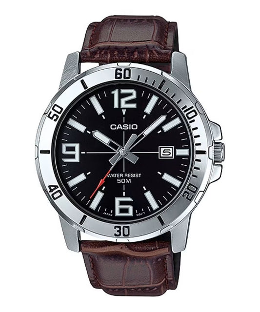 CASIO SPORT COLLECTION DIVER 50M LEATHER - BROWN MTP-VD01L-1BVUDF Date - Armbanduhr 45 mm Braun