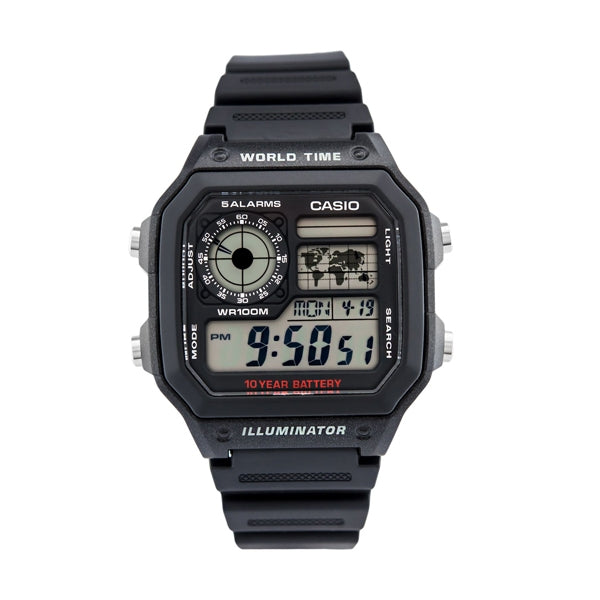 CASIO SPORT DIVER - WORLD TIME ILLUMINATOR 5 ALARMS - FUTURE CLASSIC COLLECTION - BLACK AE-1200WH-1AVEF Dual Time - Armbanduhr 42 mm Schwarz