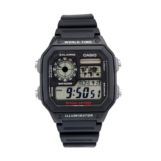 CASIO SPORT DIVER - WORLD TIME ILLUMINATOR 5 ALARMS - FUTURE CLASSIC COLLECTION - BLACK AE-1200WH-1AVEF Dual Time - Armbanduhr 42 mm Schwarz