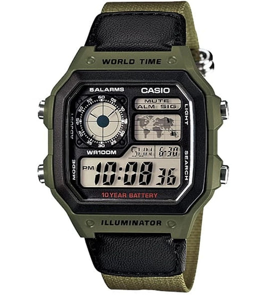 CASIO SPORT DIVER - WORLD TIME ILLUMINATOR 5 ALARMS - FUTURE CLASSIC COLLECTION - KAKHI GREEN AE-1200WHB-3BVDF Multifunction - Armbanduhr 42 mm Grün