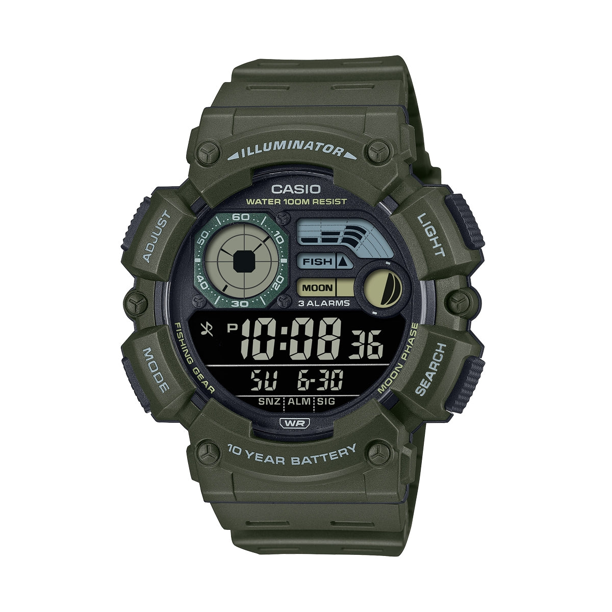 CASIO SPORT ILLUMINATOR 10 YEARS BATTERY - ARMY GREEN WS-1500H-3BVEF Multifunction - Armbanduhr 50 mm Grün