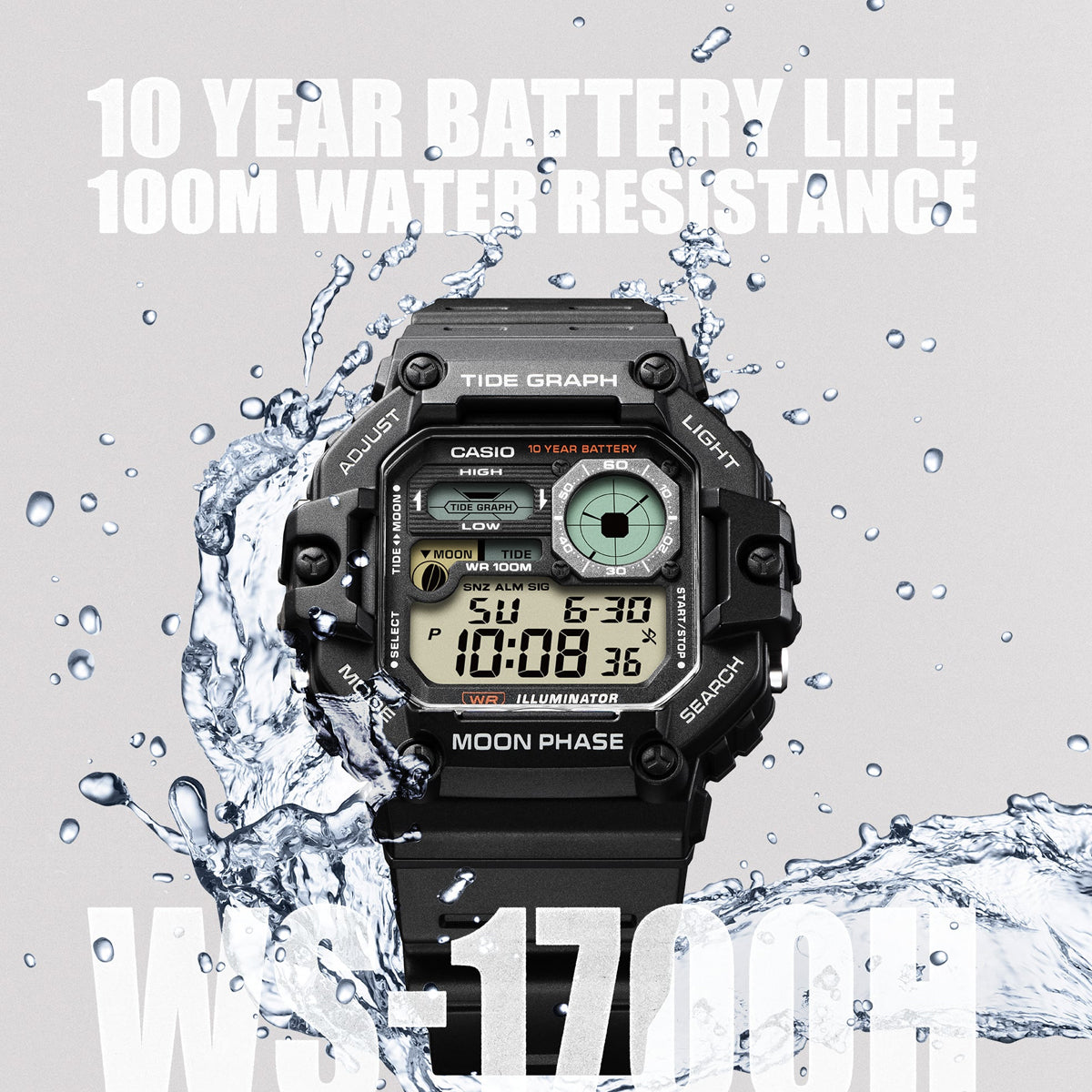 CASIO SPORT ILLUMINATOR TIDE GRAPH - BLACK WS-1700H-1AVEF Multifunction - Armbanduhr 48.5 mm Schwarz ansicht-3