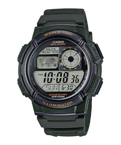 CASIO SPORT Mod. DIVER - WORLD TIME ILLUMINATOR 5 ALARMS, 10 YEARS BATTERY - ARMY GREEN AE-1000W-3AVDF Multifunction - Armbanduhr 45 mm Grün
