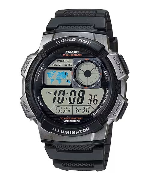 CASIO SPORT Mod. DIVER - WORLD TIME ILLUMINATOR 5 ALARMS, 10 YEARS BATTERY - BLACK AE-1000W-1BVDF Multifunction - Armbanduhr 45 mm Schwarz