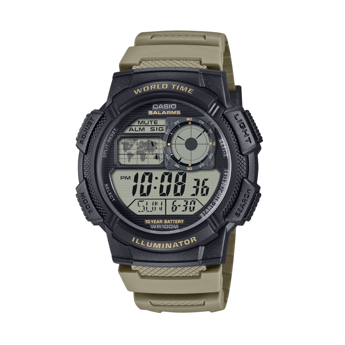 CASIO SPORT Mod. DIVER - WORLD TIME ILLUMINATOR 5 ALARMS, 10 YEARS BATTERY - TAUPE AE-1000W-5AVEF Multifunction - Armbanduhr 45 mm