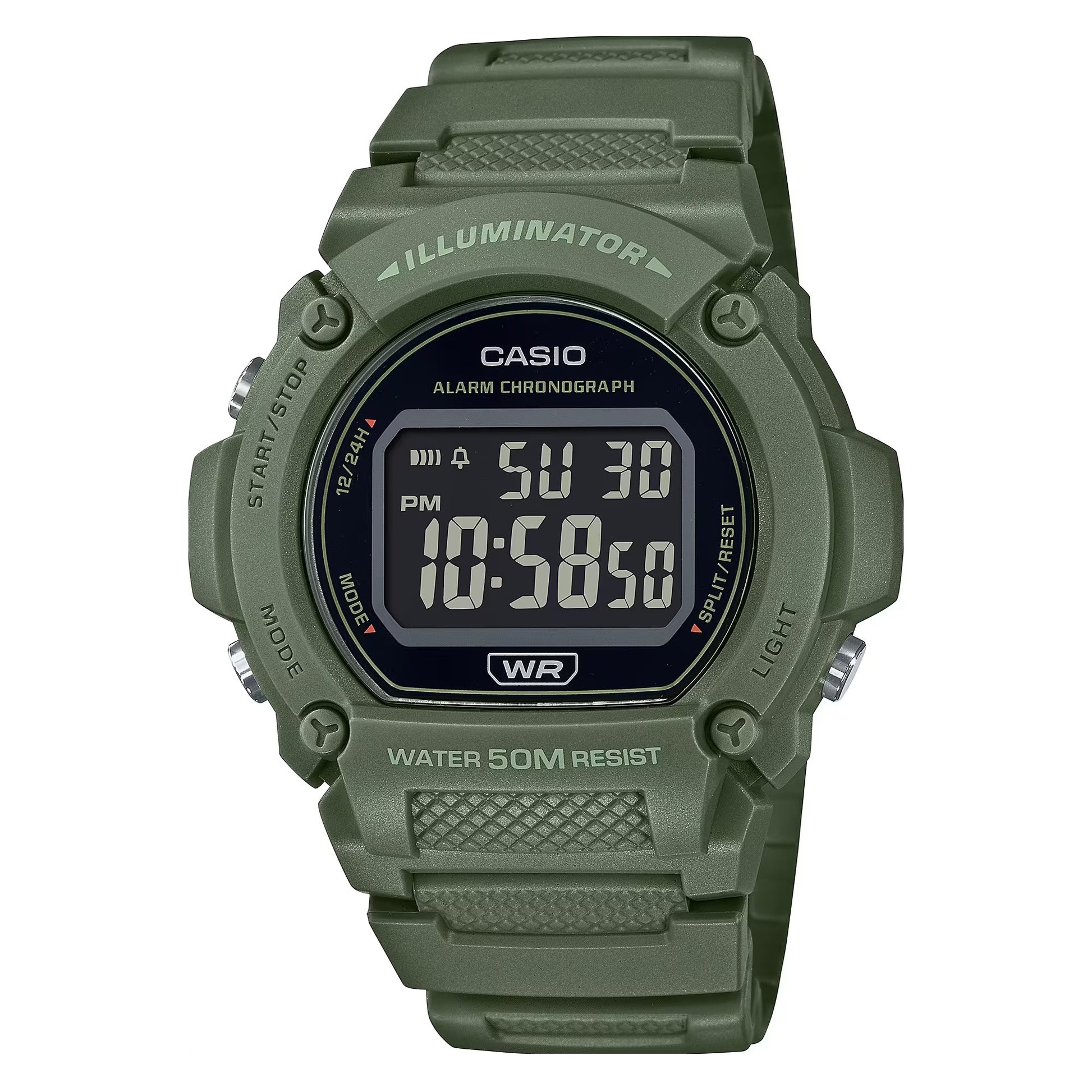 CASIO TIMELESS COLLECTION Mod. SPORT- ILLUMINATOR WR 50M, ALARM, CHRONOGRAPH - ARMY GREEN - COLORED SERIE W-219HC-3BVDF Multifunction - Armbanduhr 47 mm Grün