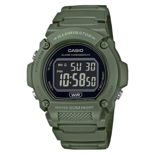 CASIO TIMELESS COLLECTION Mod. SPORT- ILLUMINATOR WR 50M, ALARM, CHRONOGRAPH - ARMY GREEN - COLORED SERIE W-219HC-3BVDF Multifunction - Armbanduhr 47 mm Grün