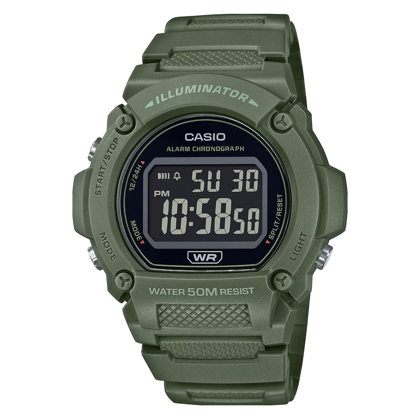 CASIO TIMELESS COLLECTION Mod. SPORT- ILLUMINATOR WR 50M, ALARM, CHRONOGRAPH - ARMY GREEN - COLORED SERIE W-219HC-3BUDF Multifunction - Armbanduhr 47 mm Grün