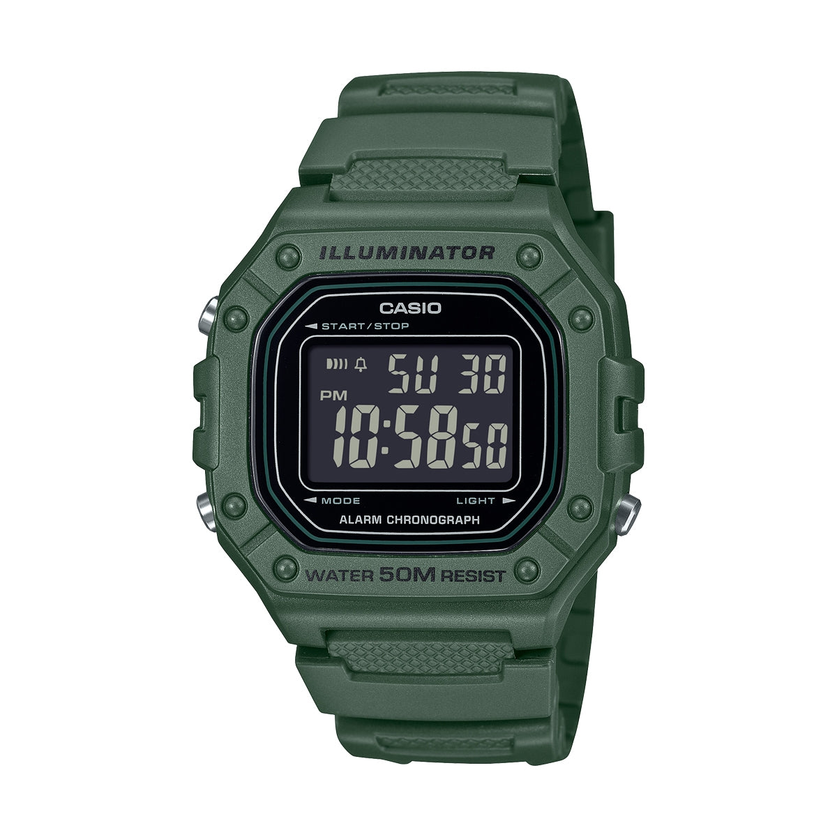 CASIO TIMELESS COLLECTION Mod. SPORT ILLUMINATOR WR 50M, ALARM, CHRONOGRAPH - ARMY GREEN W-218H-3BVEF Multifunction - Armbanduhr 43 mm Grün