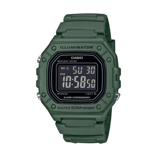 CASIO TIMELESS COLLECTION Mod. SPORT ILLUMINATOR WR 50M, ALARM, CHRONOGRAPH - ARMY GREEN W-218H-3BVEF Multifunction - Armbanduhr 43 mm Grün