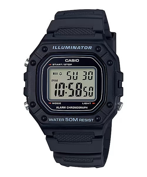 CASIO TIMELESS COLLECTION Mod. SPORT ILLUMINATOR WR 50M, ALARM, CHRONOGRAPH - BLACK W-218H-1AVDF Multifunction - Armbanduhr 43 mm Schwarz