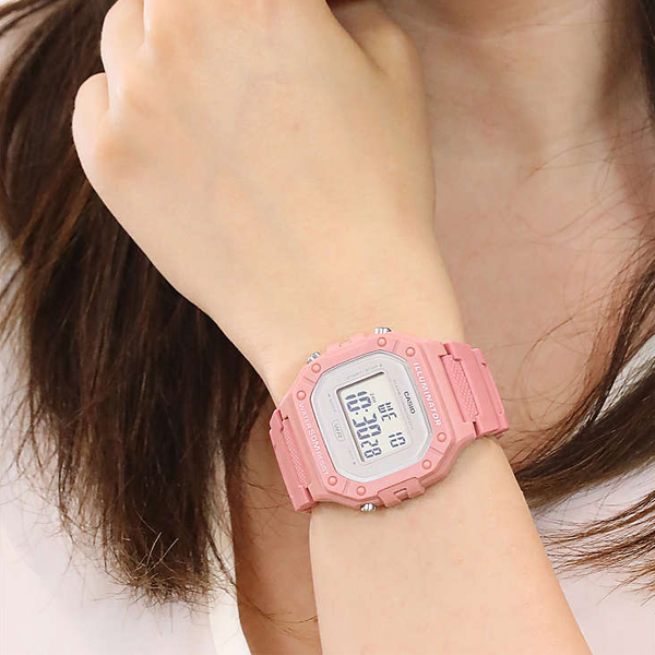 CASIO TIMELESS COLLECTION Mod. SPORT ILLUMINATOR WR 50M, ALARM, CHRONOGRAPH - PINK - COLORED SERIE W-218HC-4AVEF Multifunction - Armbanduhr 43 mm Rot ansicht-3