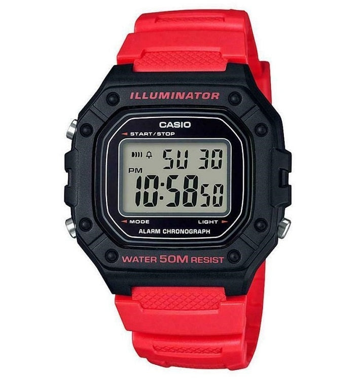 CASIO TIMELESS COLLECTION Mod. SPORT ILLUMINATOR WR 50M, ALARM, CHRONOGRAPH - RED - VIVID (Brilliant color) W-218H-4BVDF Sonnenbrille Rot