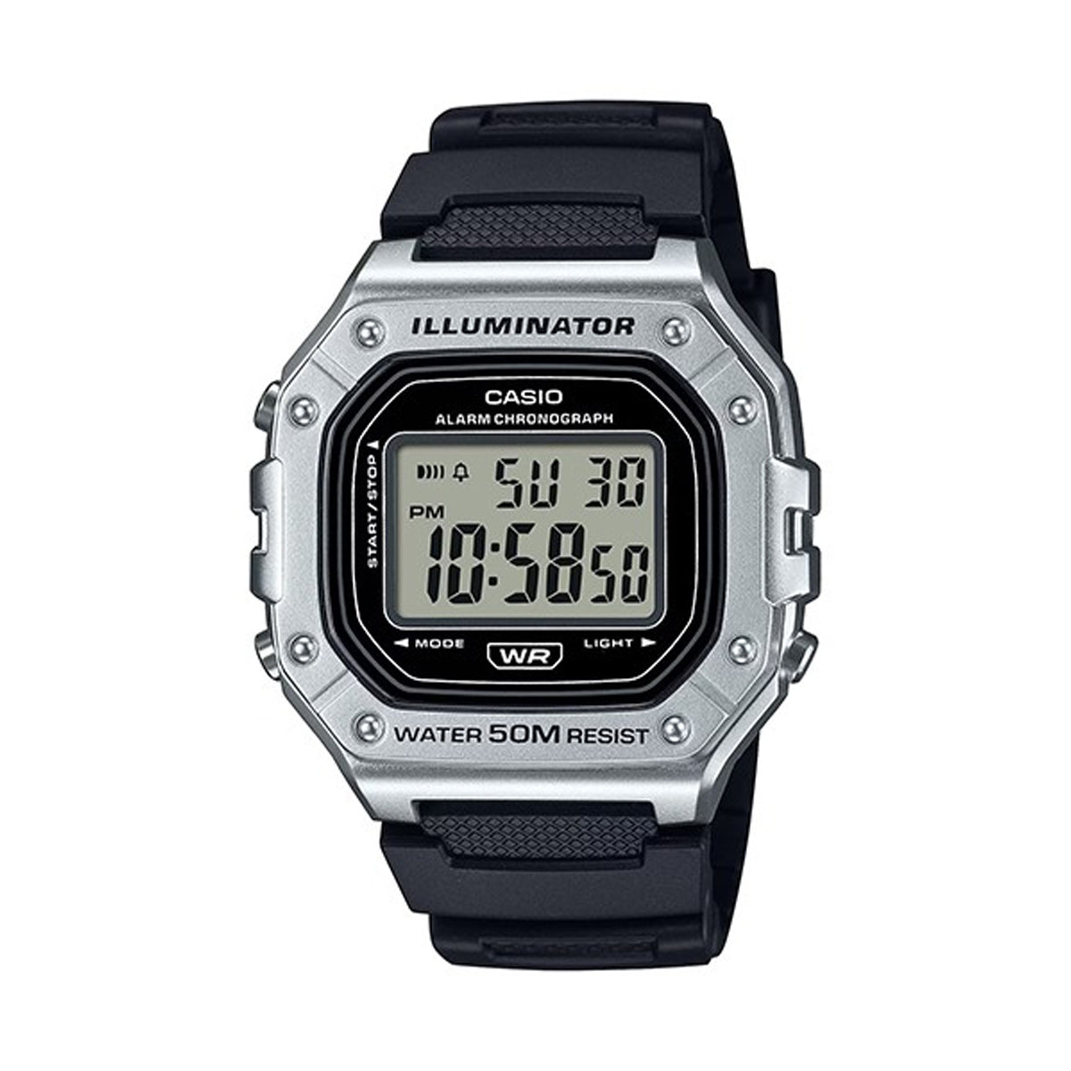 CASIO TIMELESS COLLECTION Mod. SPORT ILLUMINATOR WR 50M, ALARM, CHRONOGRAPH - SILVER - METAL SERIE W-218HM-7AVEF Multifunction - Armbanduhr 43 mm Silber