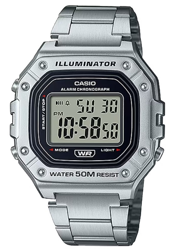 CASIO TIMELESS COLLECTION Mod. SPORT ILLUMINATOR WR 50M, ALARM, CHRONOGRAPH - SILVER - METAL SERIE W-218HD-1AVDF Multifunction - Armbanduhr 43 mm Silber