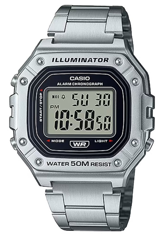 CASIO TIMELESS COLLECTION Mod. SPORT ILLUMINATOR WR 50M, ALARM, CHRONOGRAPH - SILVER - METAL SERIE W-218HD-1AVDF Multifunction - Armbanduhr 43 mm Silber