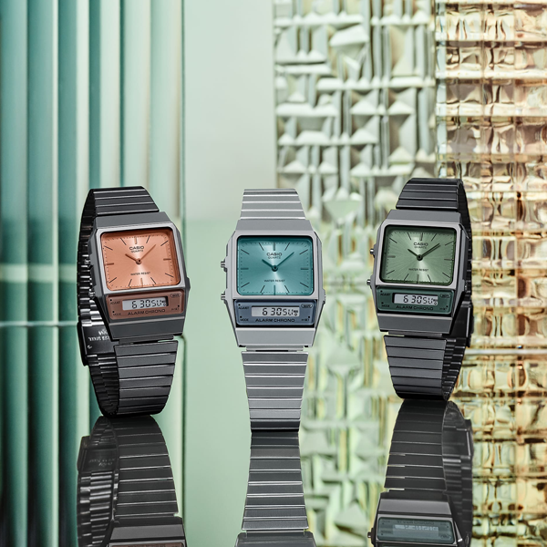 CASIO VINTAGE EDGY COLLECTION - AQUA GREEN AQ-800EC-2AEF Dual Time - Armbanduhr 40 mm Grün ansicht-3