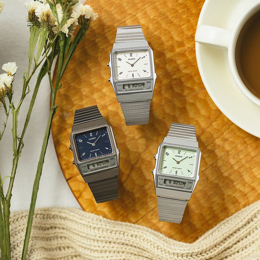 CASIO VINTAGE EDGY COLLECTION - GREEN AQ-800E-3AEF Dual Time - Armbanduhr 40 mm Grün ansicht-2