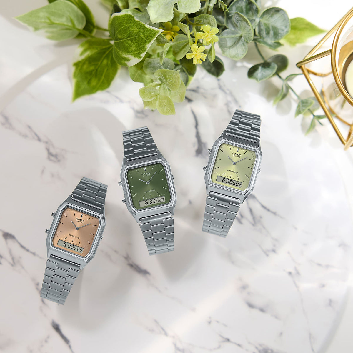 CASIO VINTAGE EDGY COLLECTION SUNRAY DIAL - GREEN LEMON AQ-230A-9AMQYES Sonnenbrille Grün ansicht-5