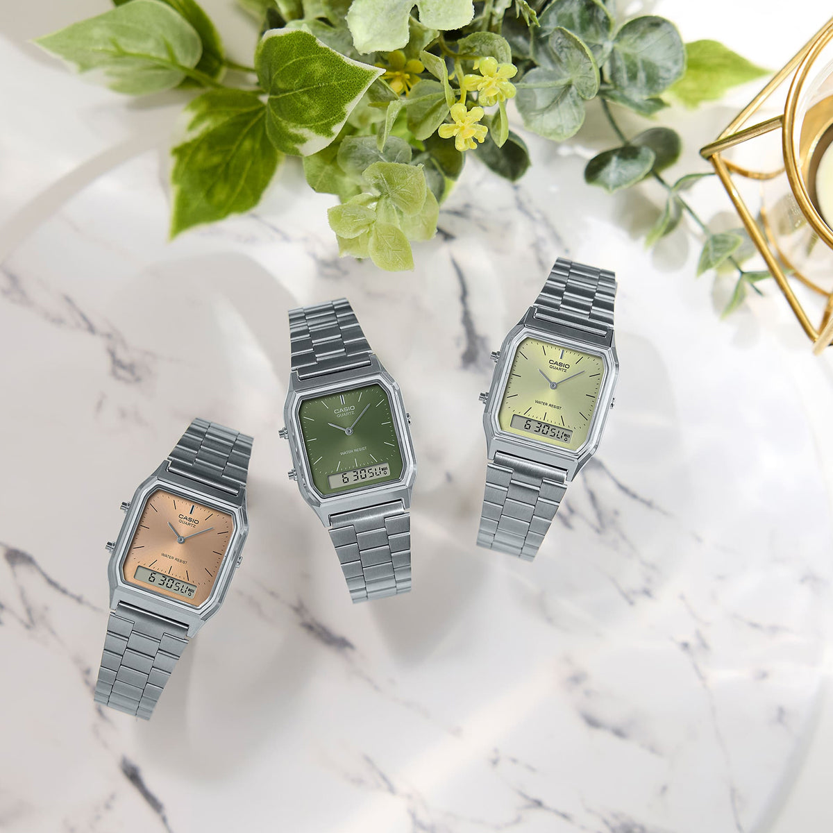 CASIO VINTAGE EDGY COLLECTION SUNRAY DIAL - GREEN MOSS AQ-230A-3AMQYES Sonnenbrille Grün ansicht-5