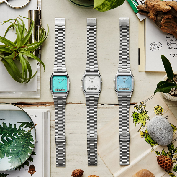 CASIO VINTAGE EDGY COLLECTION SUNRAY DIAL - LIGHT BLUE AQ-230A-2A1MQYES Sonnenbrille Blau ansicht-4