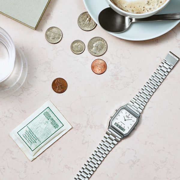 CASIO VINTAGE EDGY COLLECTION SUNRAY DIAL - SILVER AQ-230A-7AMQYES Sonnenbrille Silber ansicht-3