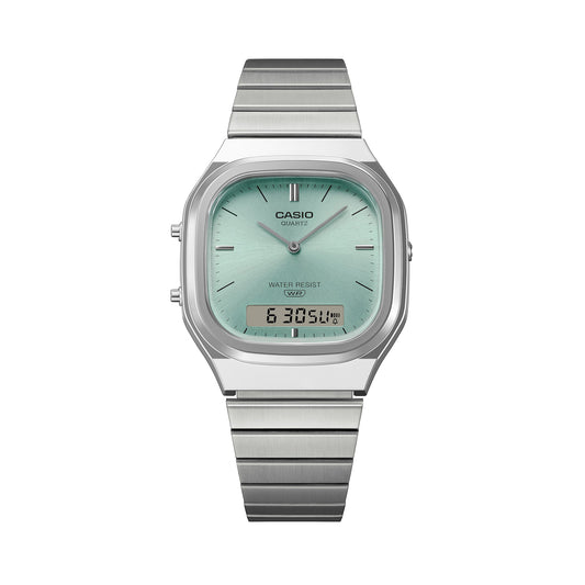 CASIO VINTAGE EDGY ROUNDED SQUARE - BLUE AQ-240E-2AEF Dual Time - Armbanduhr 36 mm Blau ansicht-2