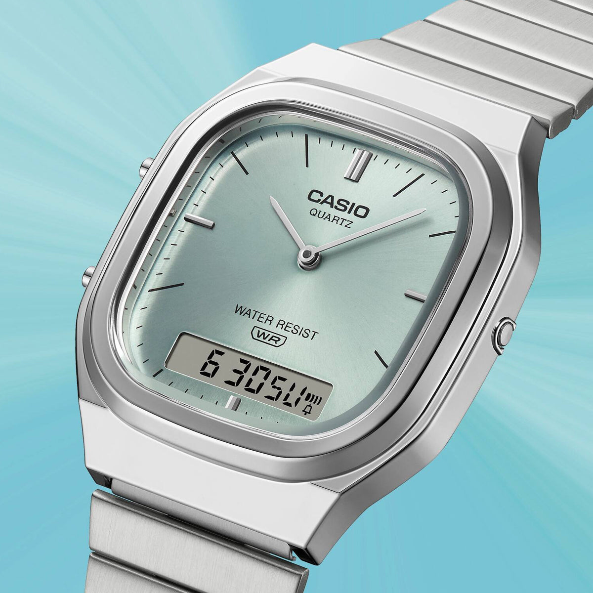 CASIO VINTAGE EDGY ROUNDED SQUARE - BLUE AQ-240E-2AEF Dual Time - Armbanduhr 36 mm Blau ansicht-3