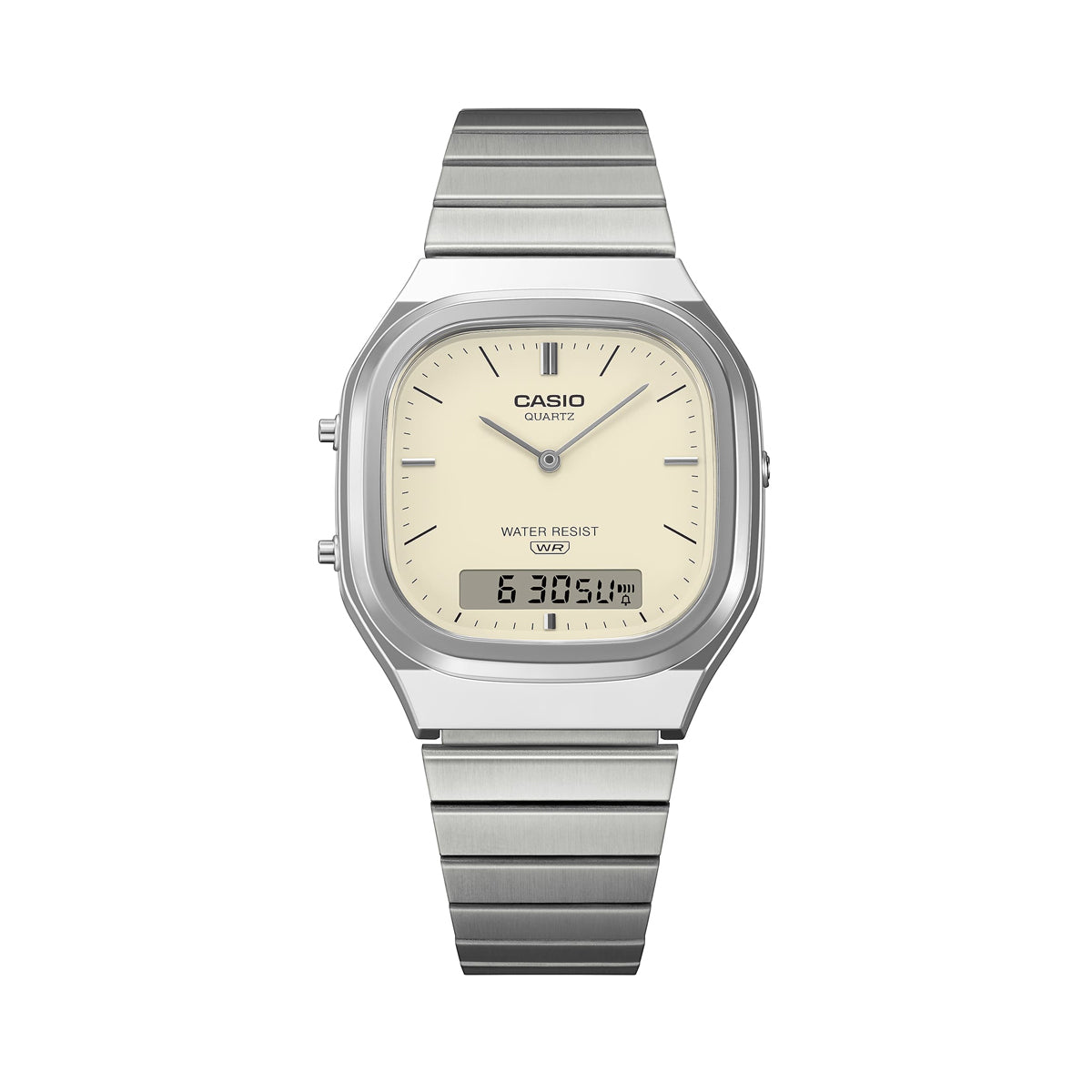 CASIO VINTAGE EDGY ROUNDED SQUARE - SILVER AQ-240E-7A2EF Dual Time - Armbanduhr 36 mm Silber ansicht-2