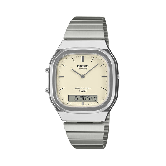 CASIO VINTAGE EDGY ROUNDED SQUARE - SILVER AQ-240E-7A2EF Dual Time - Armbanduhr 36 mm Silber