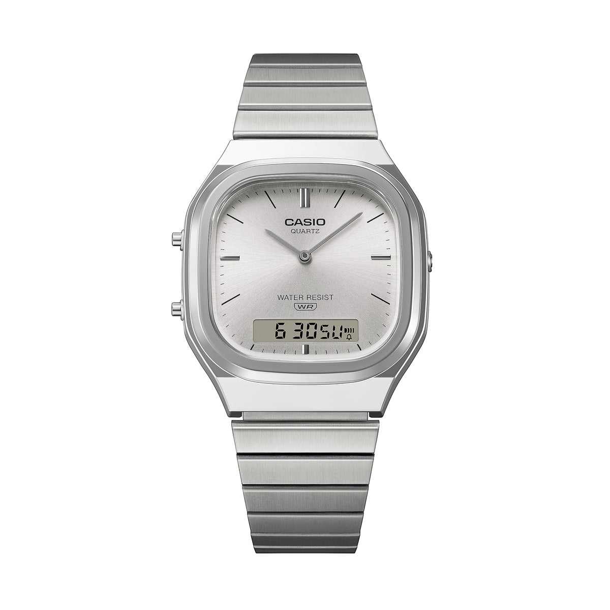 CASIO VINTAGE EDGY ROUNDED SQUARE - SILVER AQ-240E-7AEF Dual Time - Armbanduhr 36 mm Silber ansicht-2