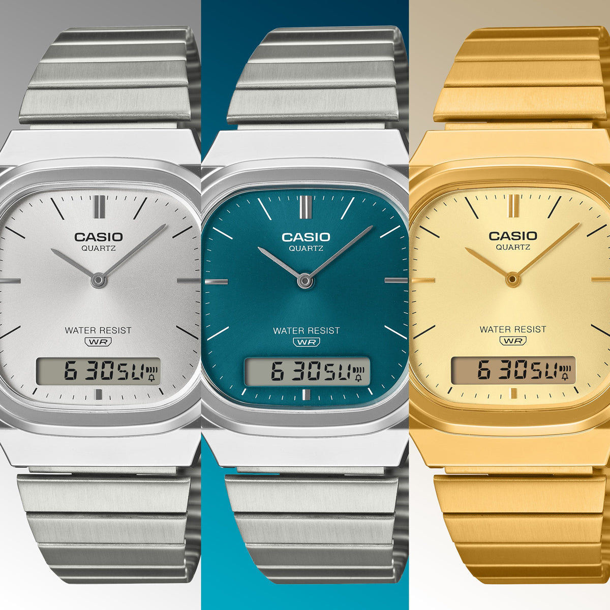 CASIO VINTAGE EDGY ROUNDED SQUARE - SILVER AQ-240E-7AEF Dual Time - Armbanduhr 36 mm Silber ansicht-5