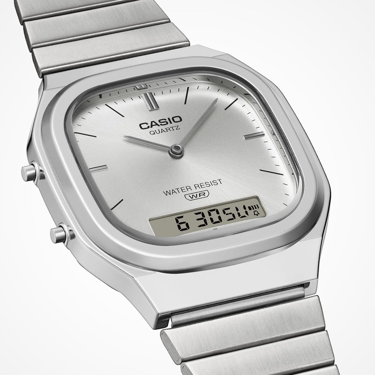 CASIO VINTAGE EDGY ROUNDED SQUARE - SILVER AQ-240E-7AEF Dual Time - Armbanduhr 36 mm Silber ansicht-3