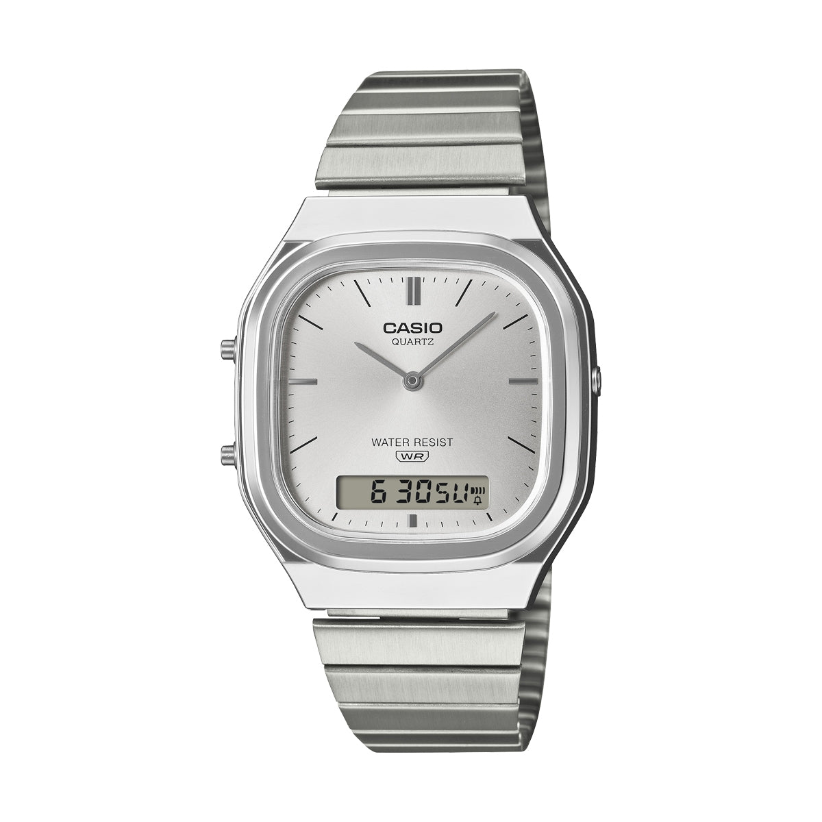 CASIO VINTAGE EDGY ROUNDED SQUARE - SILVER AQ-240E-7AEF Dual Time - Armbanduhr 36 mm Silber