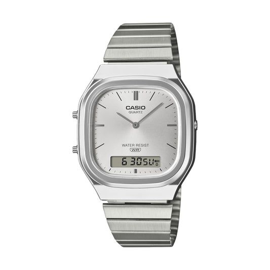 CASIO VINTAGE EDGY ROUNDED SQUARE - SILVER AQ-240E-7AEF Dual Time - Armbanduhr 36 mm Silber