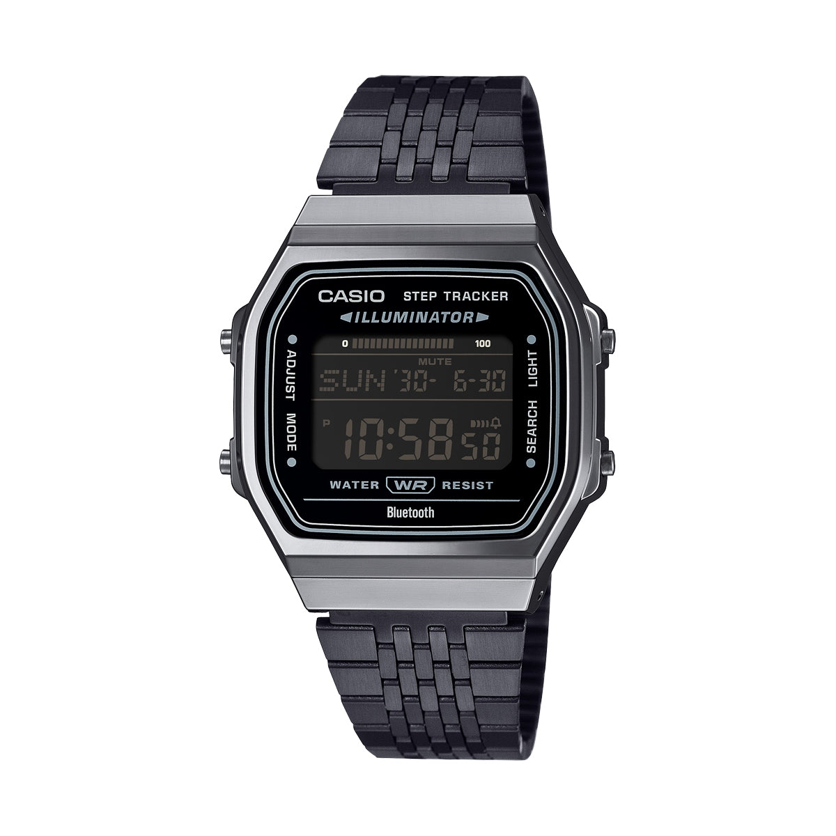 CASIO VINTAGE Mod. BLUETOOTH® SMARTPHONE LINK - BLACK - built-in accelerometer senses body movements + steps counter - ALL BLACK ABL-100WEGG-1BEF Multifunction - Armbanduhr 38 mm Schwarz