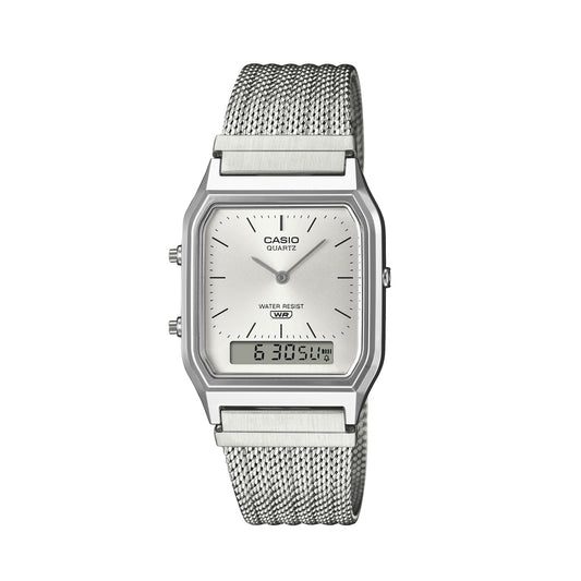 CASIO VINTAGE Mod. EDGY COLLECTION SUNRAY DIAL - MESH STRAP, SILVER AQ-230EM-7AEF Sonnenbrille Silber