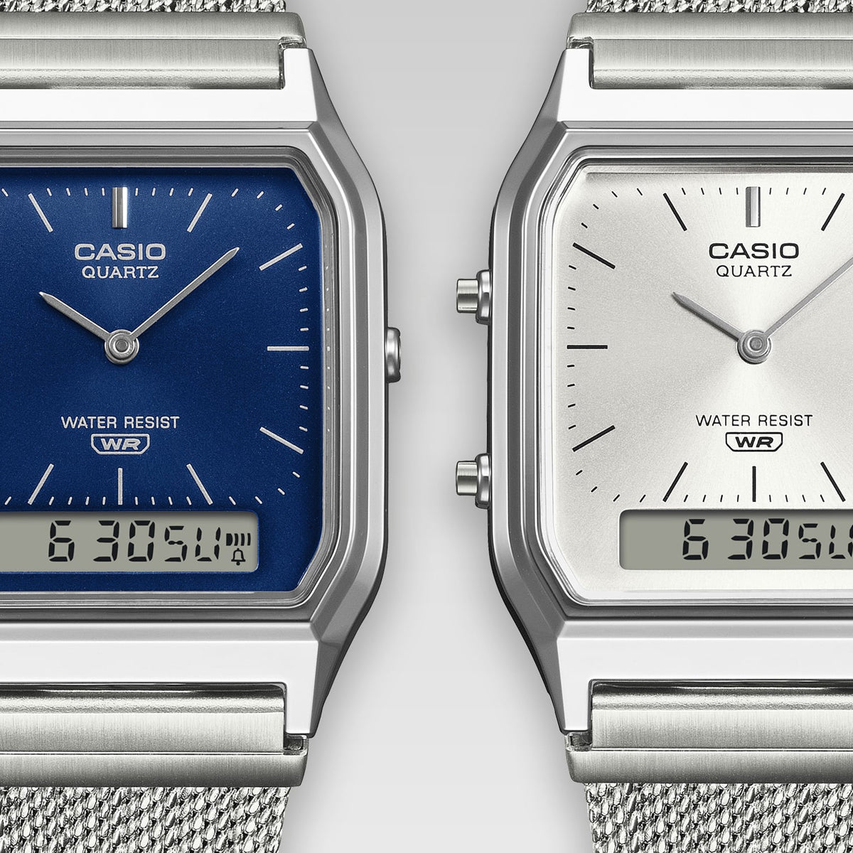 CASIO VINTAGE Mod. EDGY COLLECTION SUNRAY DIAL - MESH STRAP, SILVER AQ-230EM-7AEF Sonnenbrille Silber ansicht-4