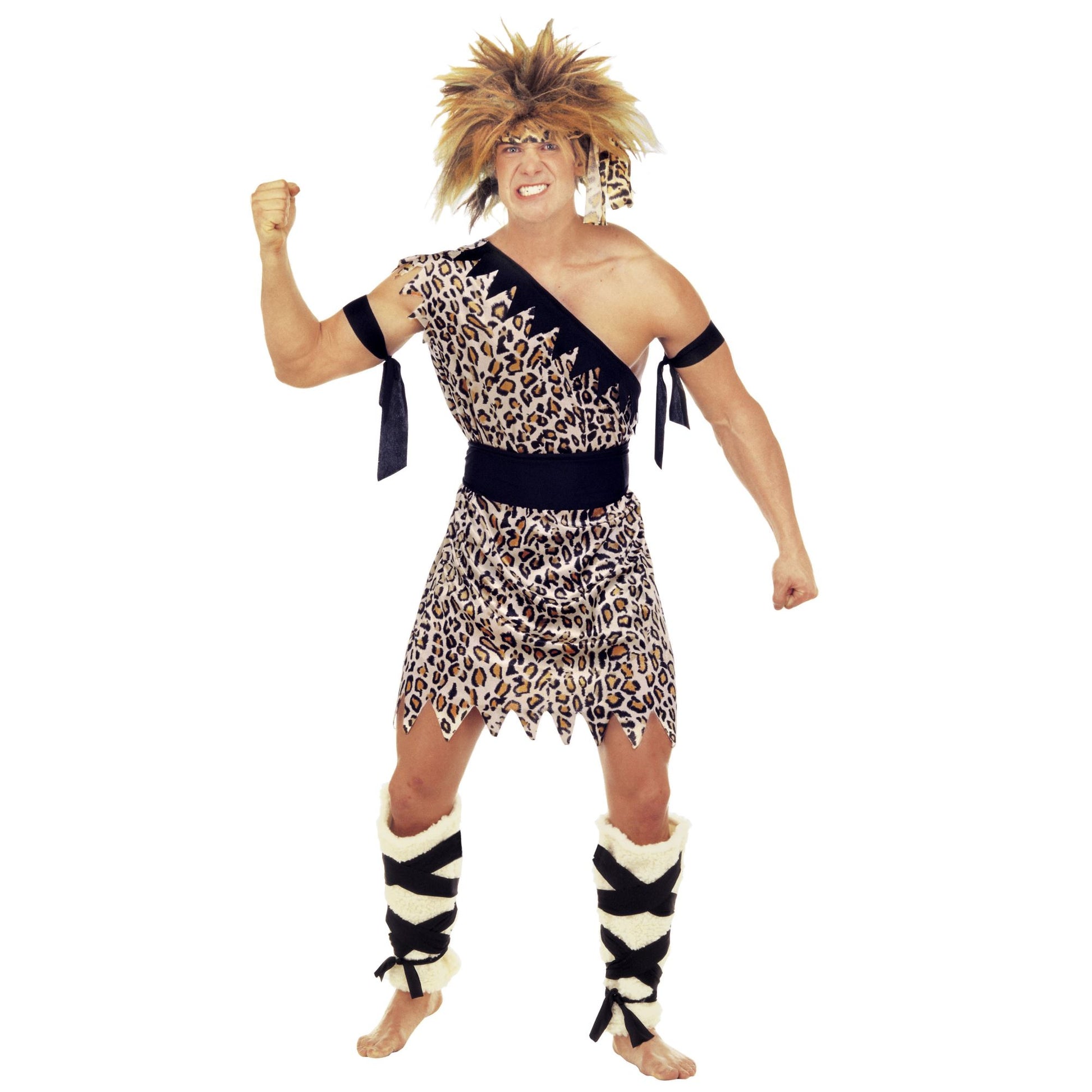 "CAVE MAN" (Tunika, Gürtel, Beinlinge, Bänder für Arme und Stirnband) – Vorderansicht