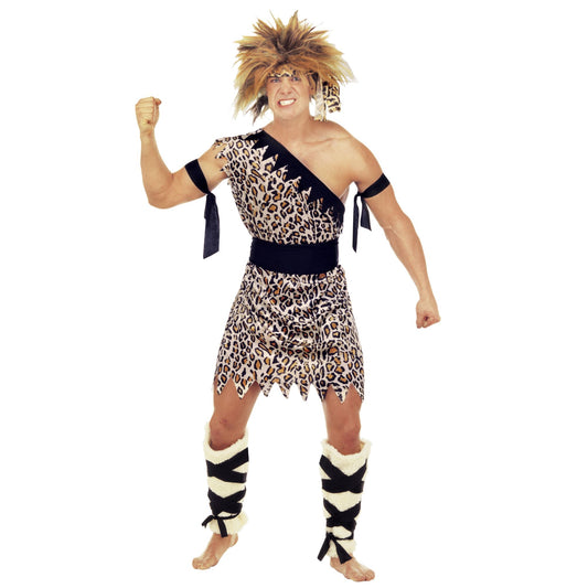 "CAVE MAN" (Tunika, Gürtel, Beinlinge, Bänder für Arme und Stirnband) – Vorderansicht