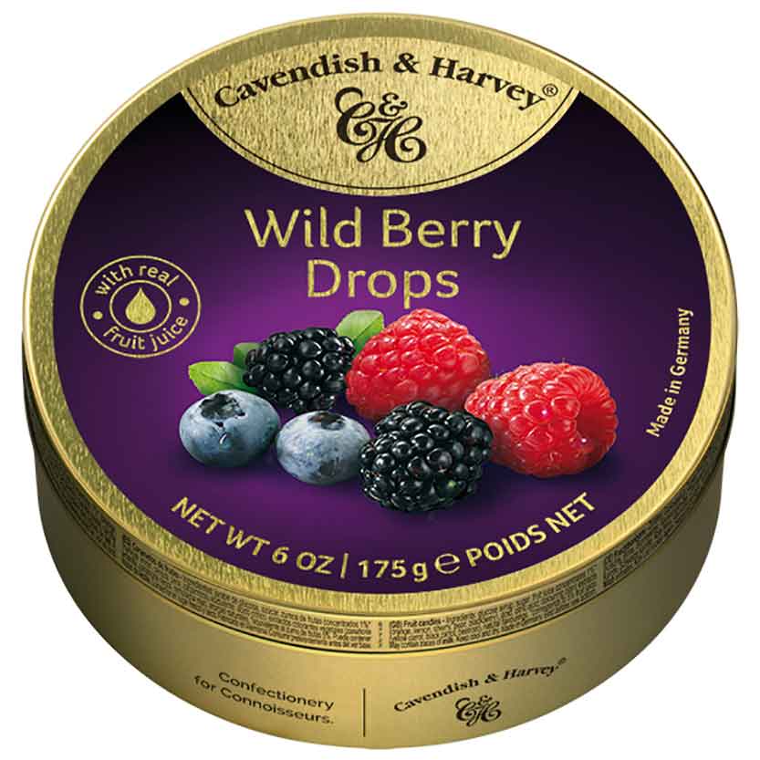 Cavendish & Harvey Wild Berry Drops fruchtige Beerenbonbons 175 g in wiederverschliessbarer Dose