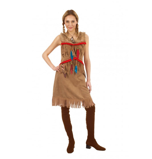 Chaks Damen Sioux Indianer Kostüm – Faux Wildleder Fransenkleid - Fasnacht24.ch