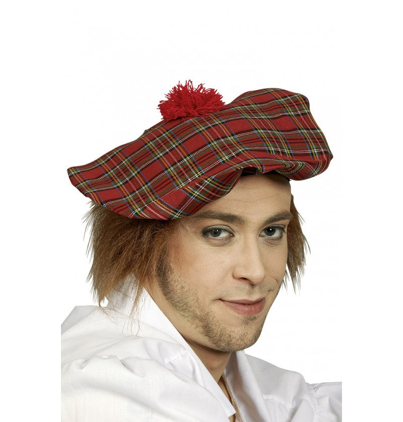 Chaks Schotten Mütze – Tartan Kappe mit rotem Haarfransen - Fasnacht24.ch