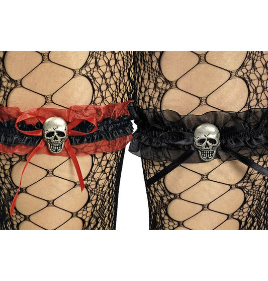 Chaks Totenkopf Strumpfband – Schwarze Und Rote Halloween Accessoires - Fasnacht24.ch
